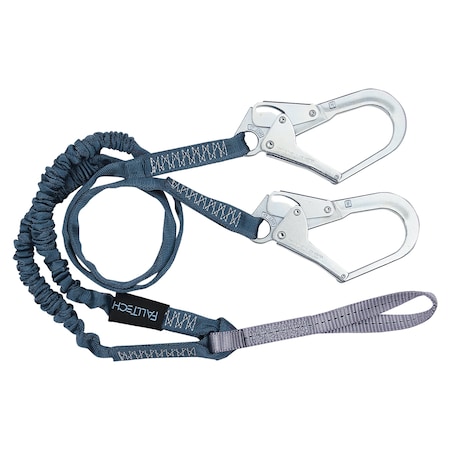 Internal Shock Absorbing Lanyard With 1 Loop And 2 Rebar Hooks, 310 Lb Load, 6 Ft L, Polyester L